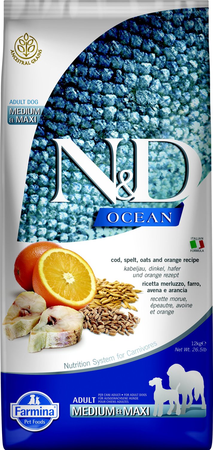 Farmina N&D Ocean Codfish & Orange Ancestral Grain Medium & Maxi Adult Alimento seco para perros