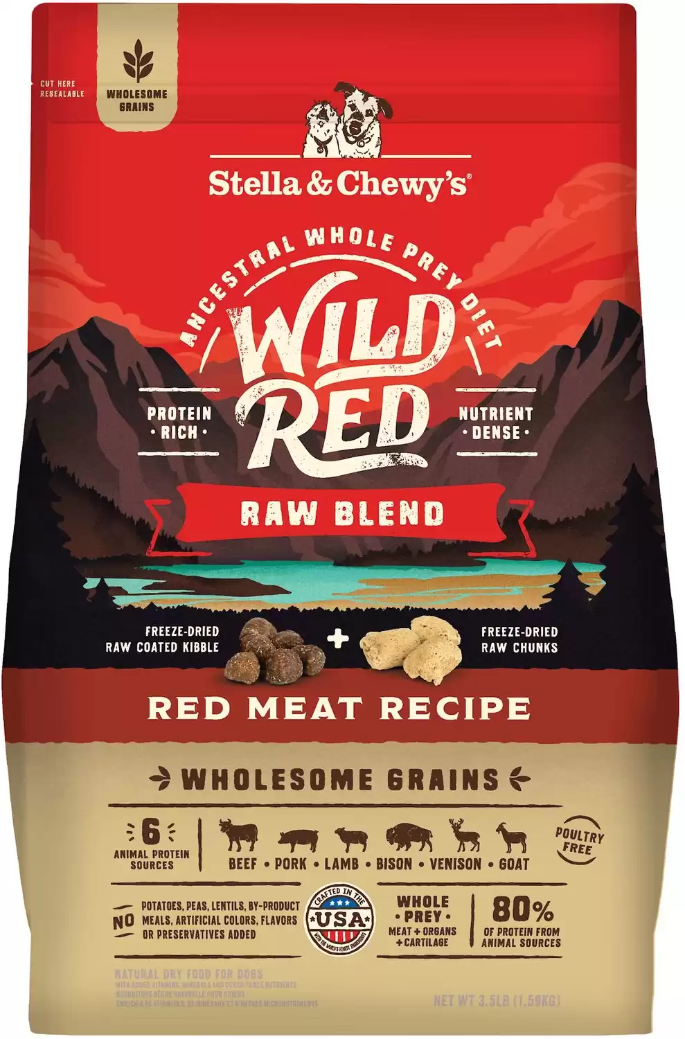 Stella & Chewy's Wild Red Raw Blend Kibble Granos saludables Receta de carne roja Comida seca para perros