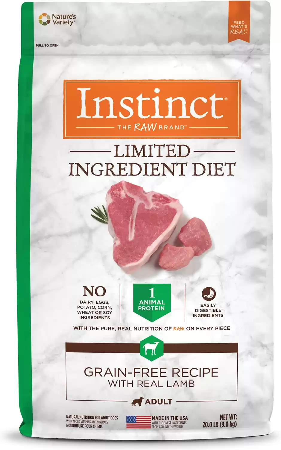 Instinct Dieta de ingredientes limitados Receta sin granos con alimento crudo seco para perros liofilizado de cordero real