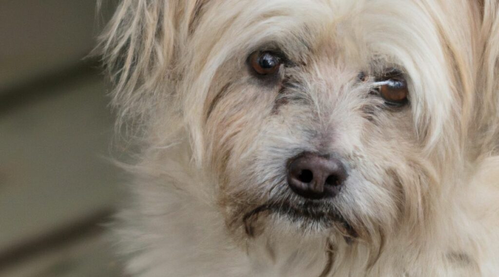 Cairn Terrier Maltese Mix boca arriba de cerca