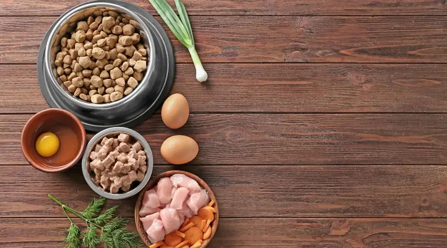 Ingredientes de comida para perros en la mesa
