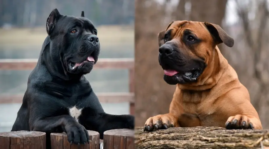 Perros negros y marrones mirando objetos