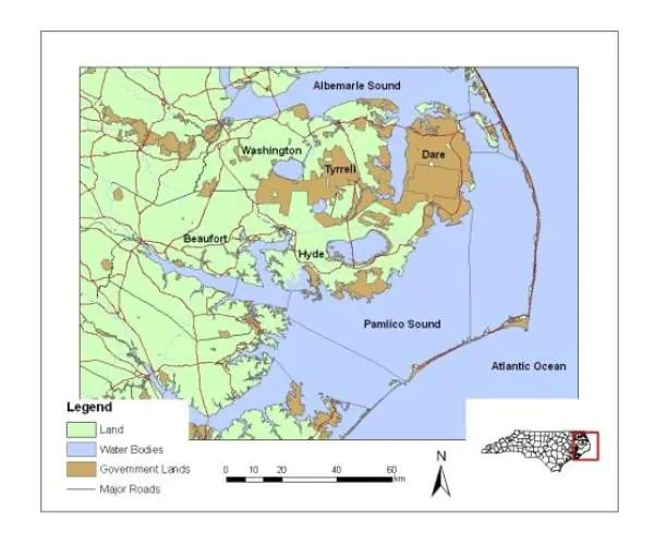 Área de población de lobo rojo en carolina del norte