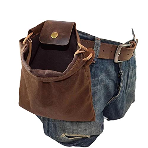 ASENIE Bolsa de forraje de lona encerada, plegable, para acampar al aire libre, bolsa de forraje, almacenamiento de hongos, cuero resistente al agua, cinturón Bushcraft, bolsas de yesca, color marrón, para viajes, camping, senderismo, solo bolsa (marrón)