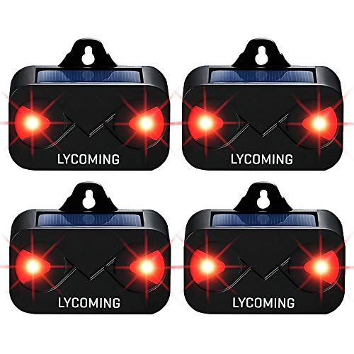 Lycoming Paquete de 4 dispositivos repelentes de ciervos, repelente de mapaches para animales nocturnos, luz solar de control de depredadores, dispositivos disuasorios de coyotes con luces estroboscópicas LED rojas, repelente de zorrillos para patio